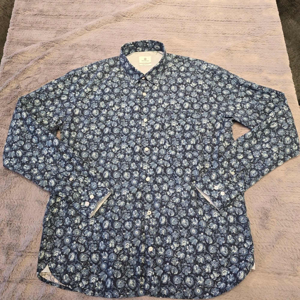 Serge Blanco Mens 2XL Blue Floral Long Sleeve Button Down Shirt Tissu Francais - Picture 3 of 7